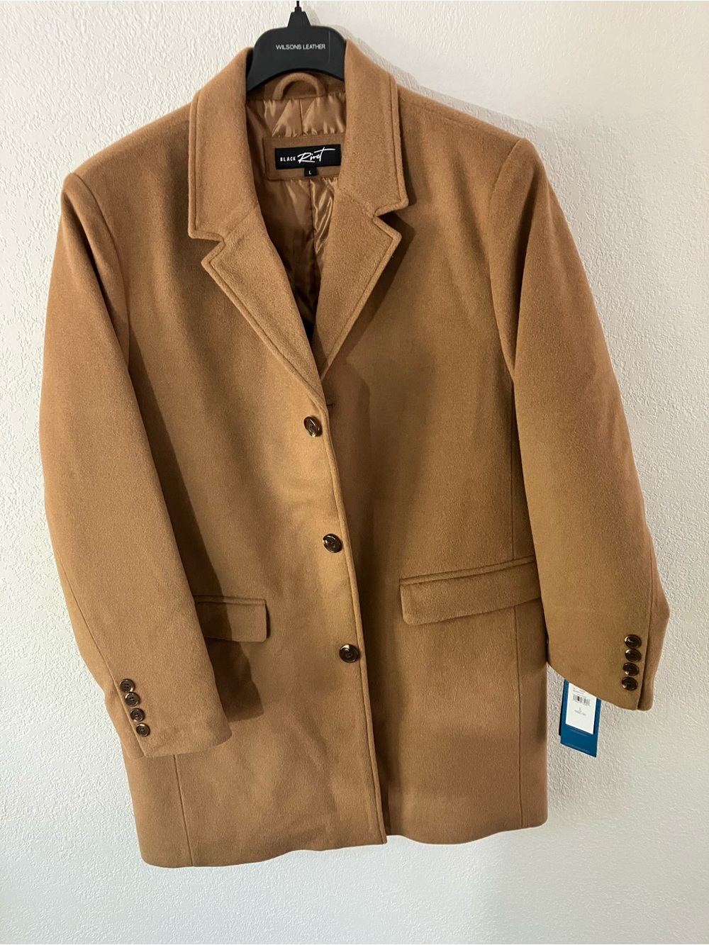 Black Rivet Camel Single-Breasted Wool-Blend Pea Coat Men’s L